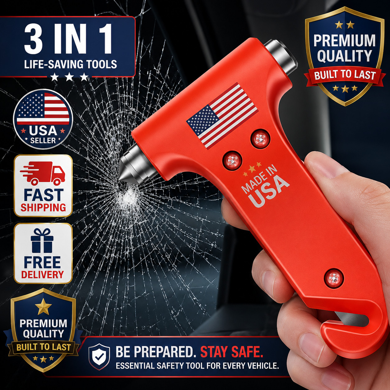 1PCS Car Safety Hammer Emergency Escape Tool Seat Belt Cutter Window Breaker Ora