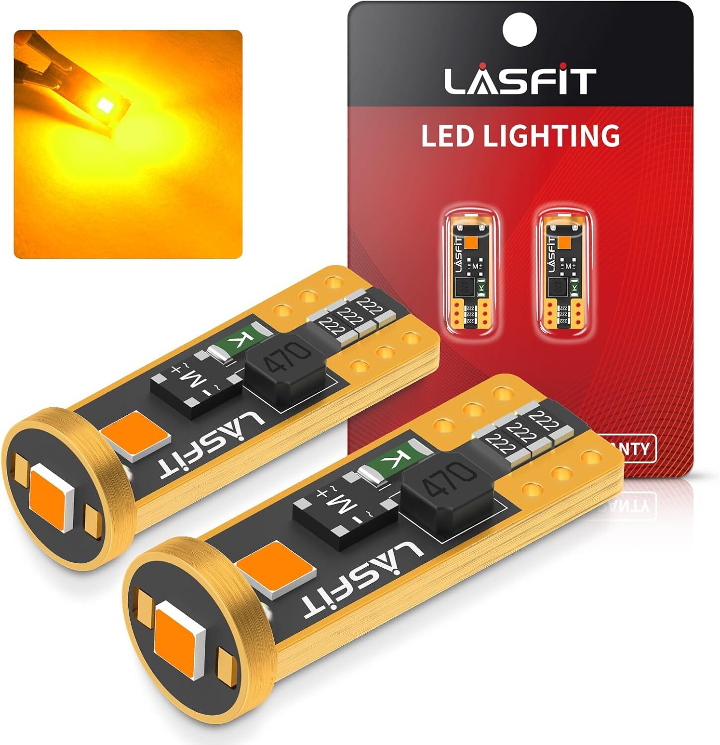 LASFIT 168 194 192 2825 T10 LED Side Marker Light Bulbs Amber Canbus Error Free