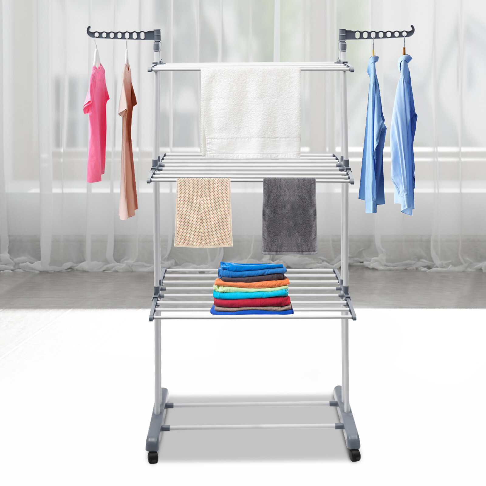 4 Tiers Folding Clothes Drying Rack Stand Airer Laundry Washing Drier Line Home