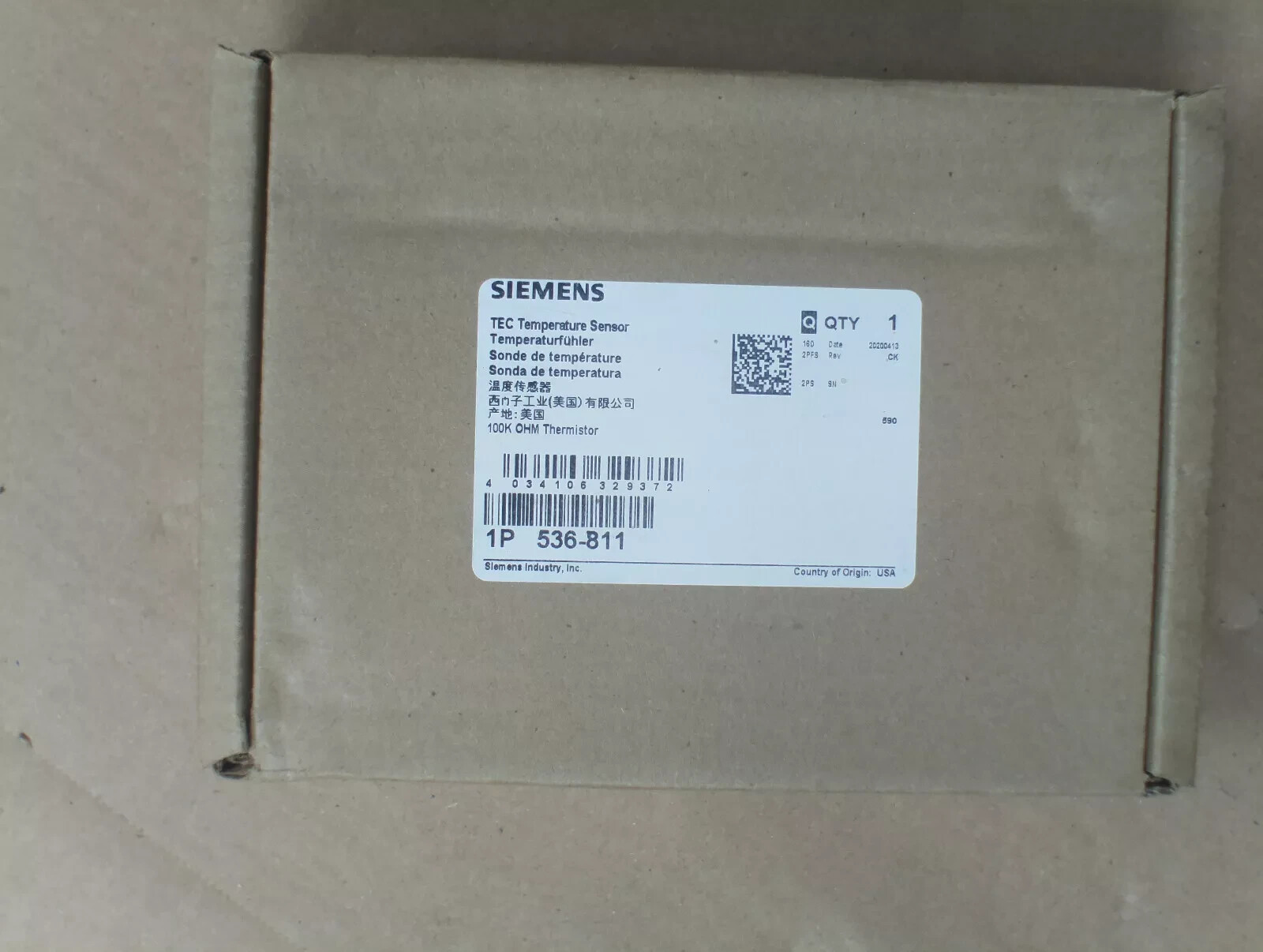 SIEMENS TEC 1P 536-811 Duct Temperature Sensor 100k ohm Thermistor