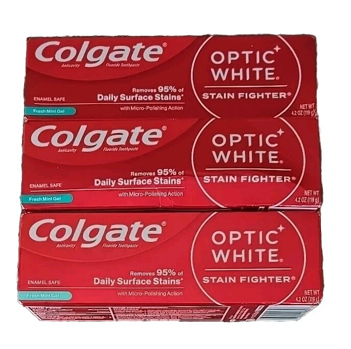 Three (3) Pack ~ Colgate ~ OPTIC WHITE ~ Stain Fighter ~ Toothpaste ~ 4.2 oz