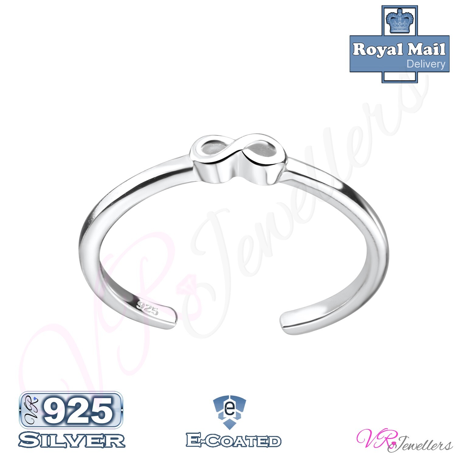 925 Infinity Toe Ring Solid Sterling Silver Adjustable Geometric Band Toe Ring