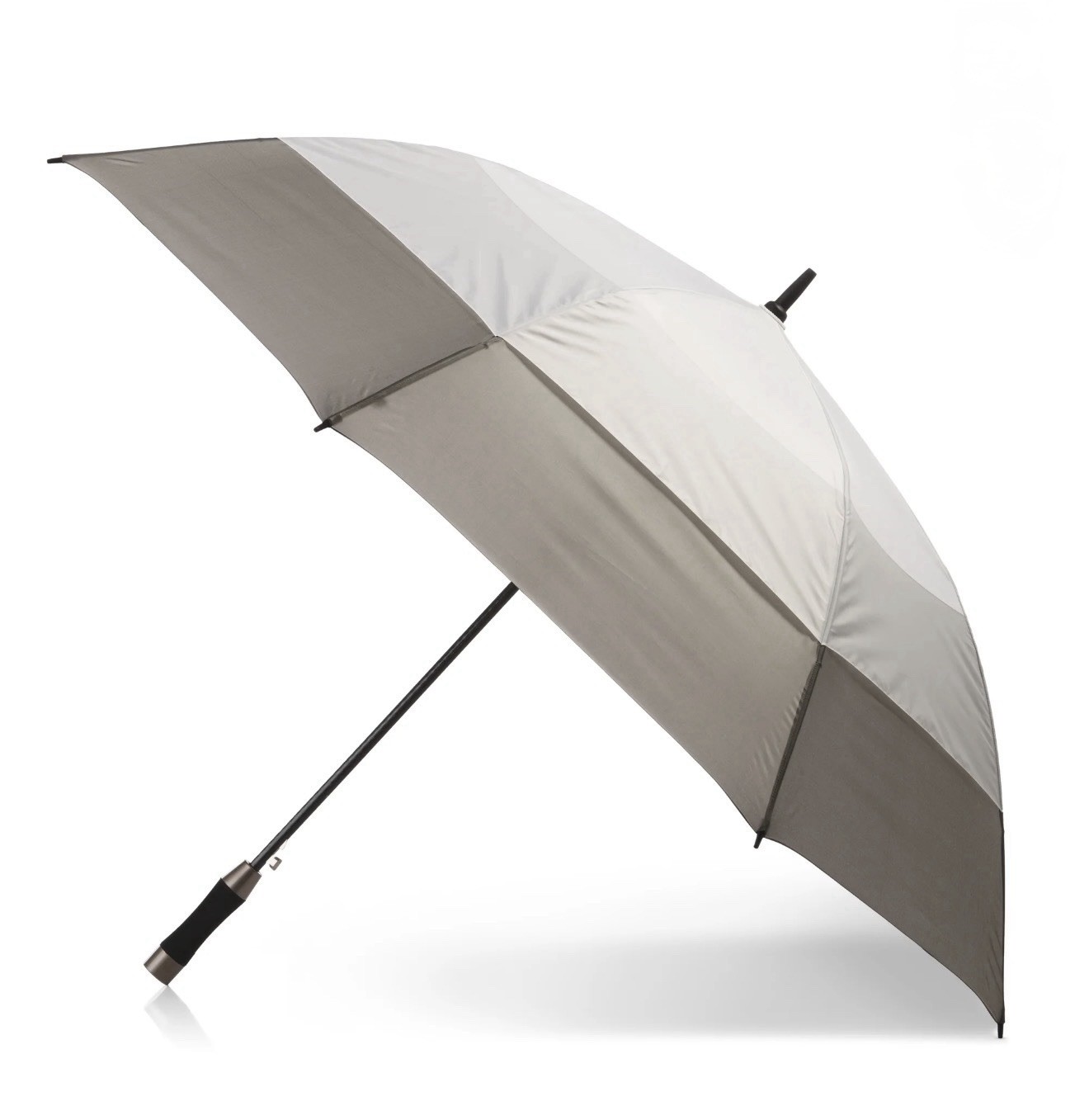 TOTES VENTED AUTO OPEN STORMBEATER GOLF STICK UMBREALLA W/SUNGUARD WHT/GRY 60IN