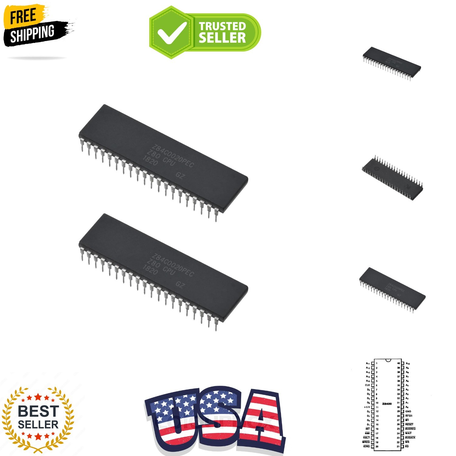 2Pcs Z84C0020PEC Z80 Z80CPU IC CPU Microprocessor 20Mhz,Dip-40.