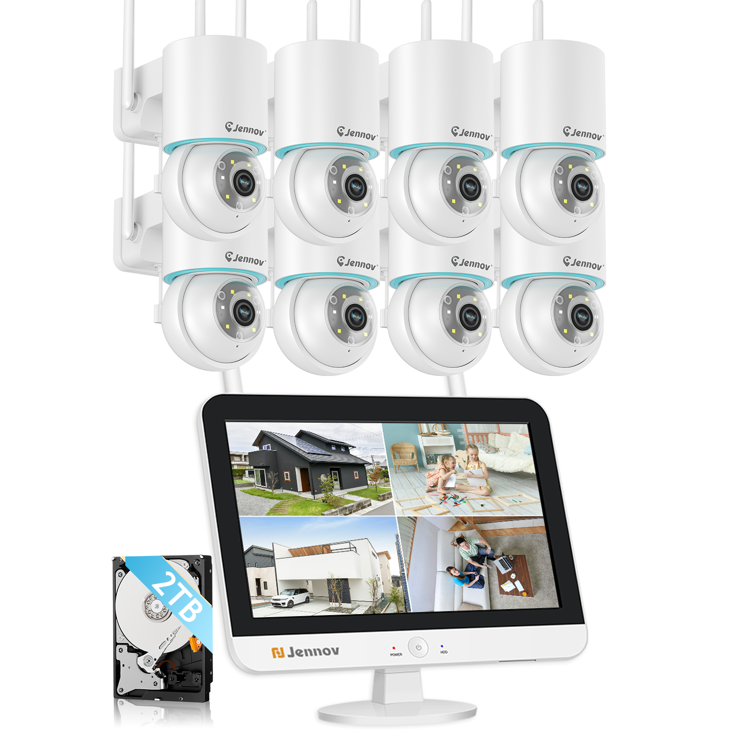 Jennov 10CH NVR 5MP Wireless Security Camera System WiFi Outdoor Audio PTZ 2TB