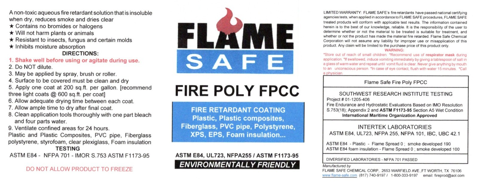 Flame Safe Fire Poly FPCC Fire Retardant Coating - 5 Gallon Bucket - Clear