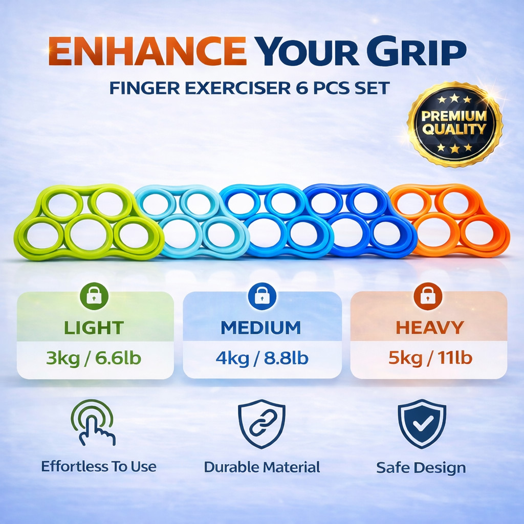 Hand Grip Strengthener Set 6PC Finger Exerciser Hand Trainer Forearm Workout Kit