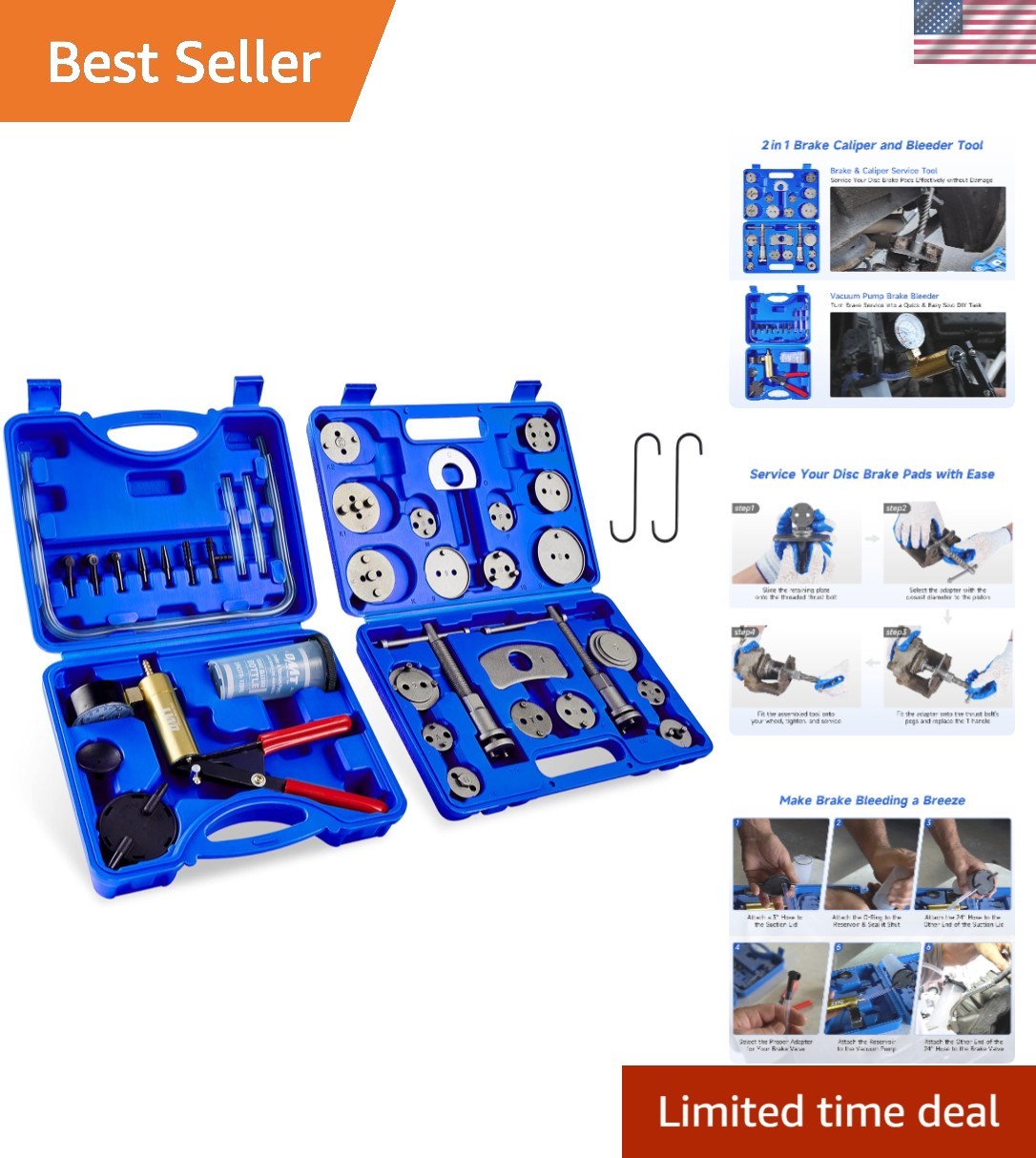 2 in 1 Brake Caliper Compression Tool & Brake Bleeder Kit, Handheld Vacuum Pu...