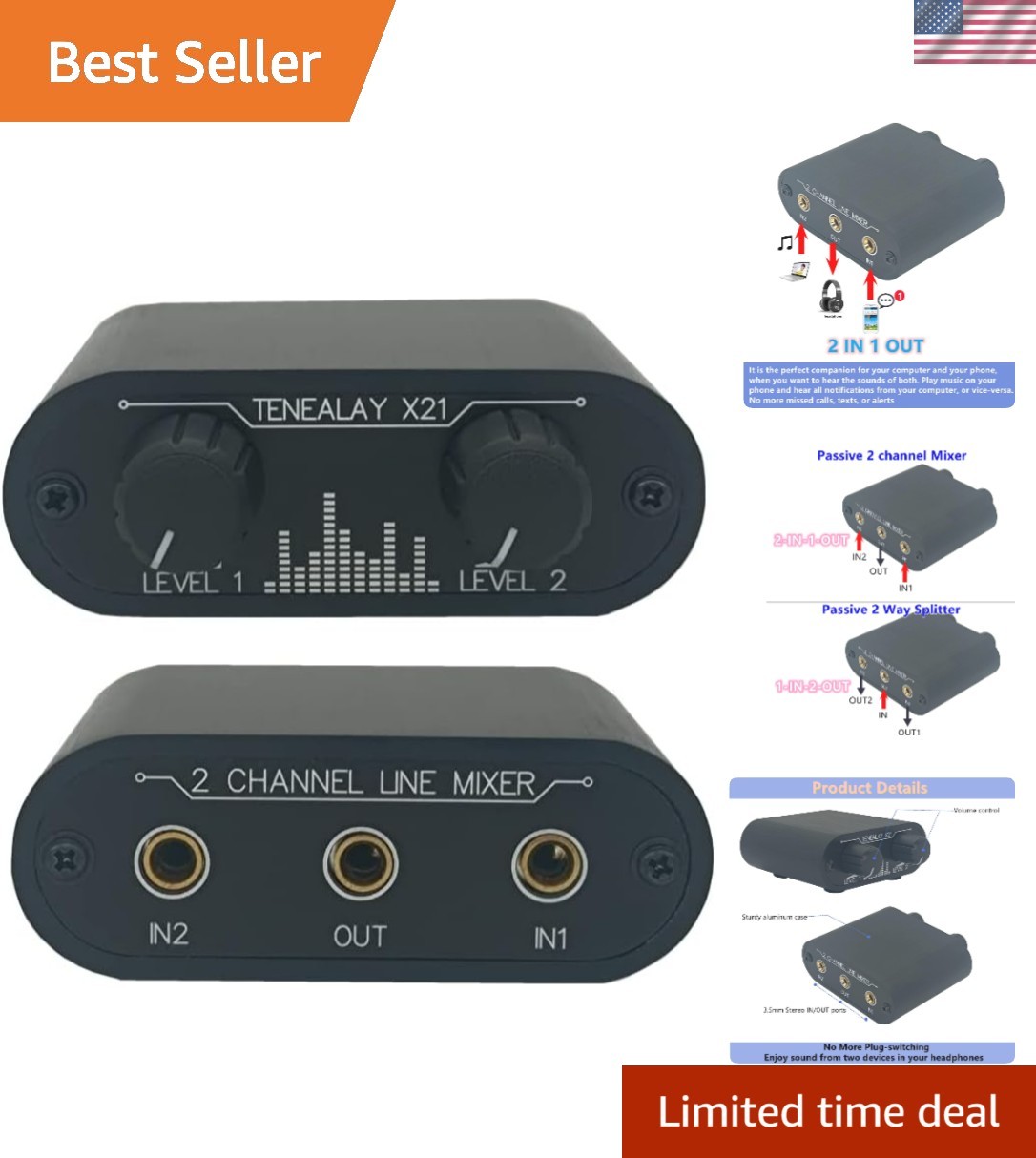 Lightweight 3.5mm Un-Powered Audio Mixer - Ideal for Musicians & Hobbyists