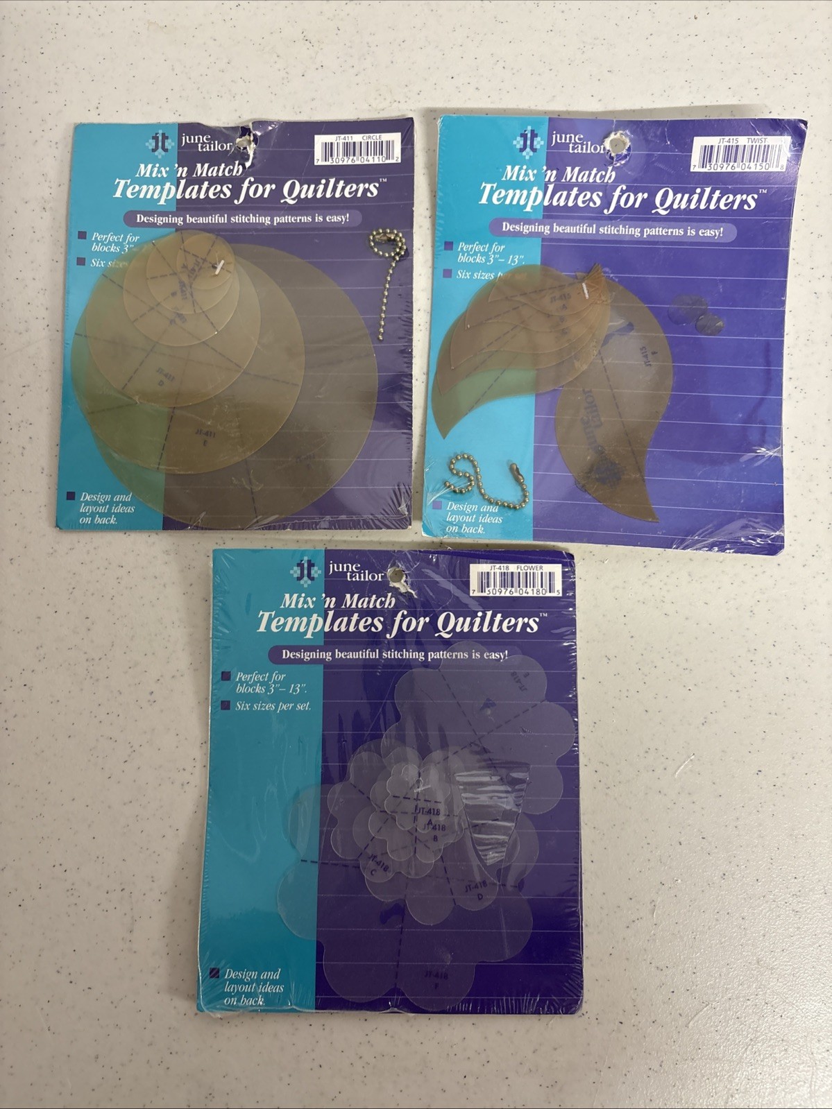 June Tailor Mix n Match Templates for Quilters Lot of 3 Flower Twist Circle NOS