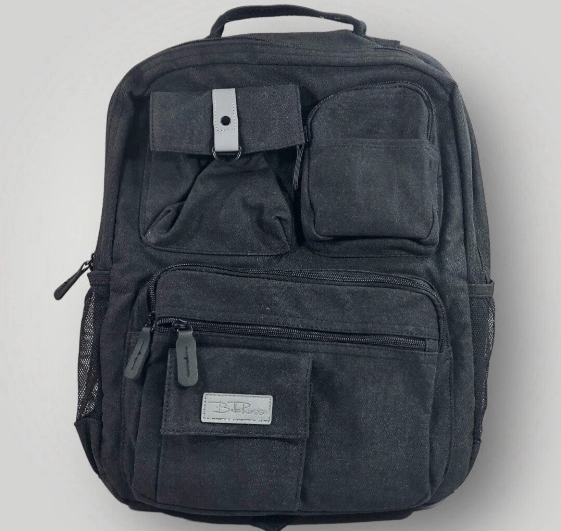 Bella Russo 17” Black Canvas Laptop Backpack With Built-In USB Port Travel Work