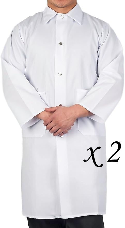 2 KNG 43" Snap Front Butcher Coats w/ Pockets & Side Vents #1626 White - Large