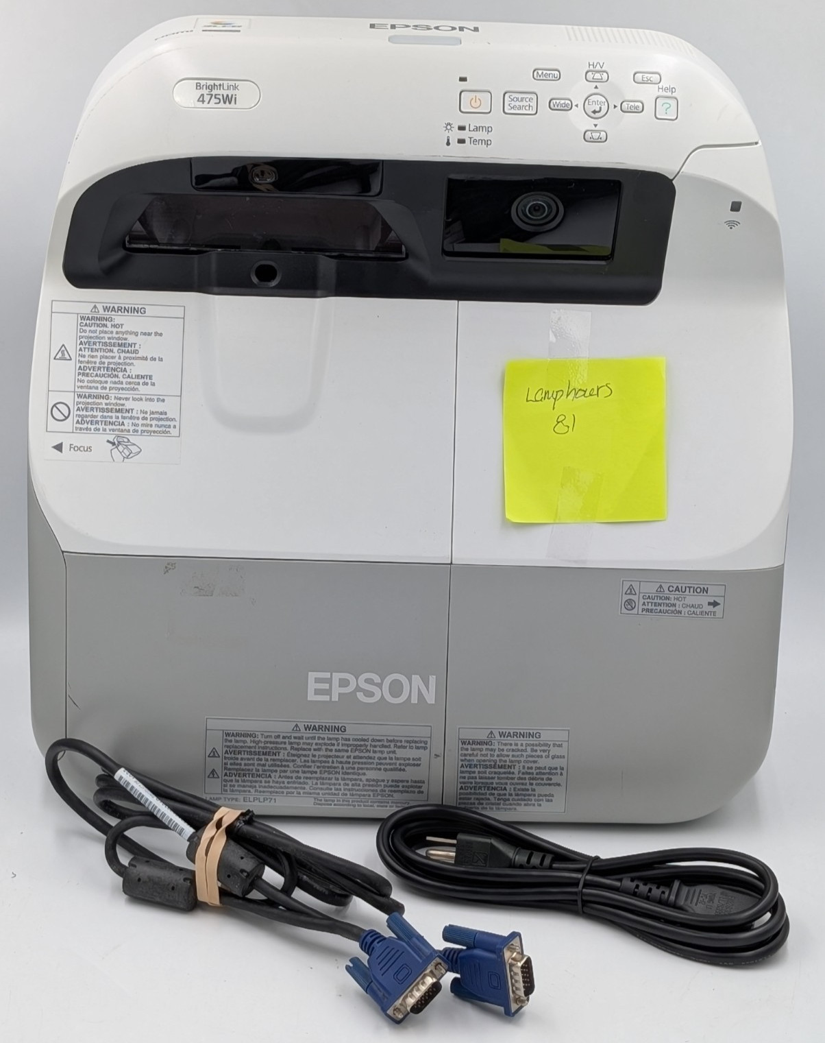 Epson BrightLink 475Wi Ultra Short Throw Projector Power & VGA Cord Tested Works