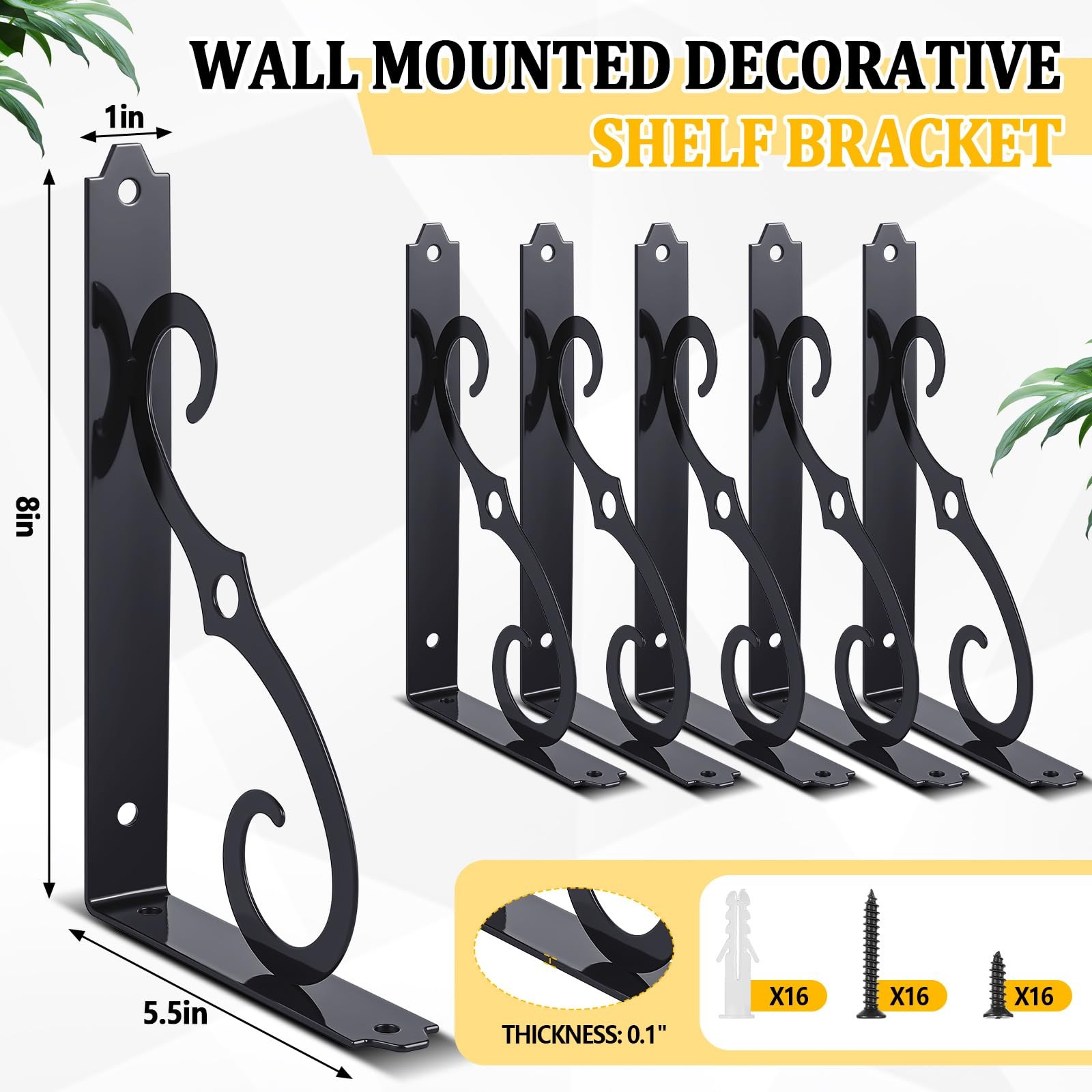 8 Pack 8 Inch Decorative Shelf Bracket Heavy Duty Wall Mounted Floating Brack...