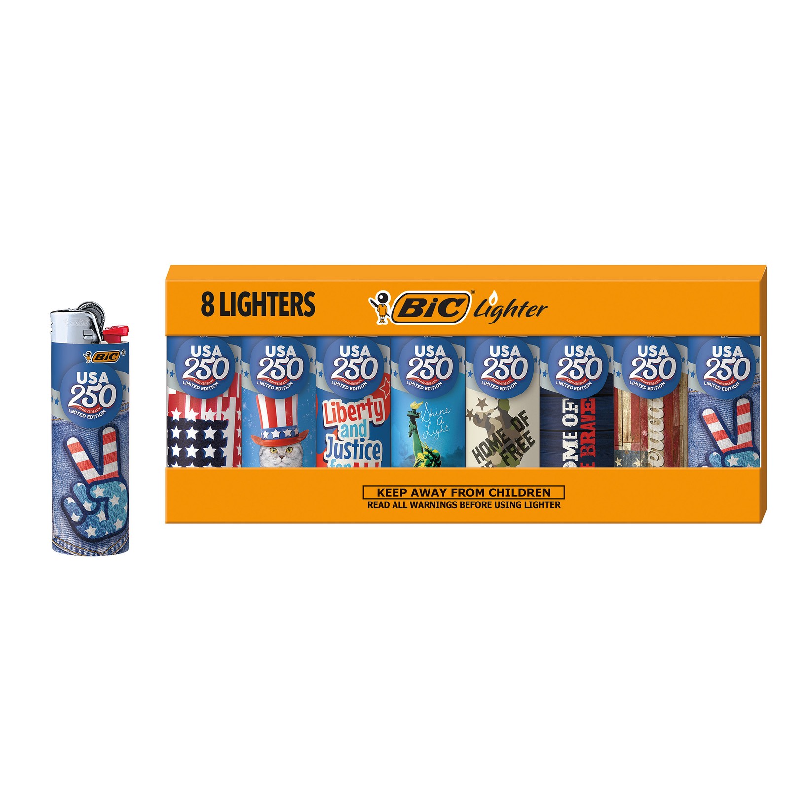 BIC Maxi Pocket Lighters, Special Edition  250th Anniversary, 8-Pack