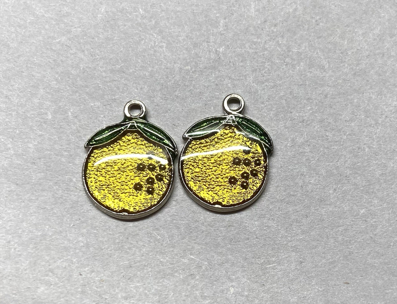 80x Rhodium Plate Charm w/ hole for hanging- Yellow Enamel Med.  fruit