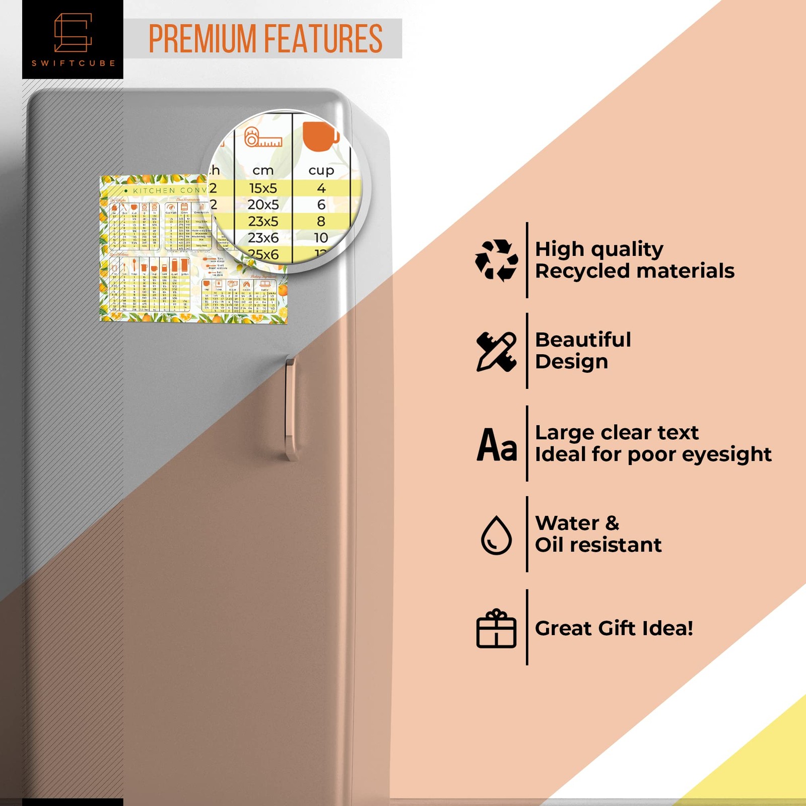 SwiftCube Kitchen Conversion 11 x 8.5 inches, Conversions Oranges & Lemons