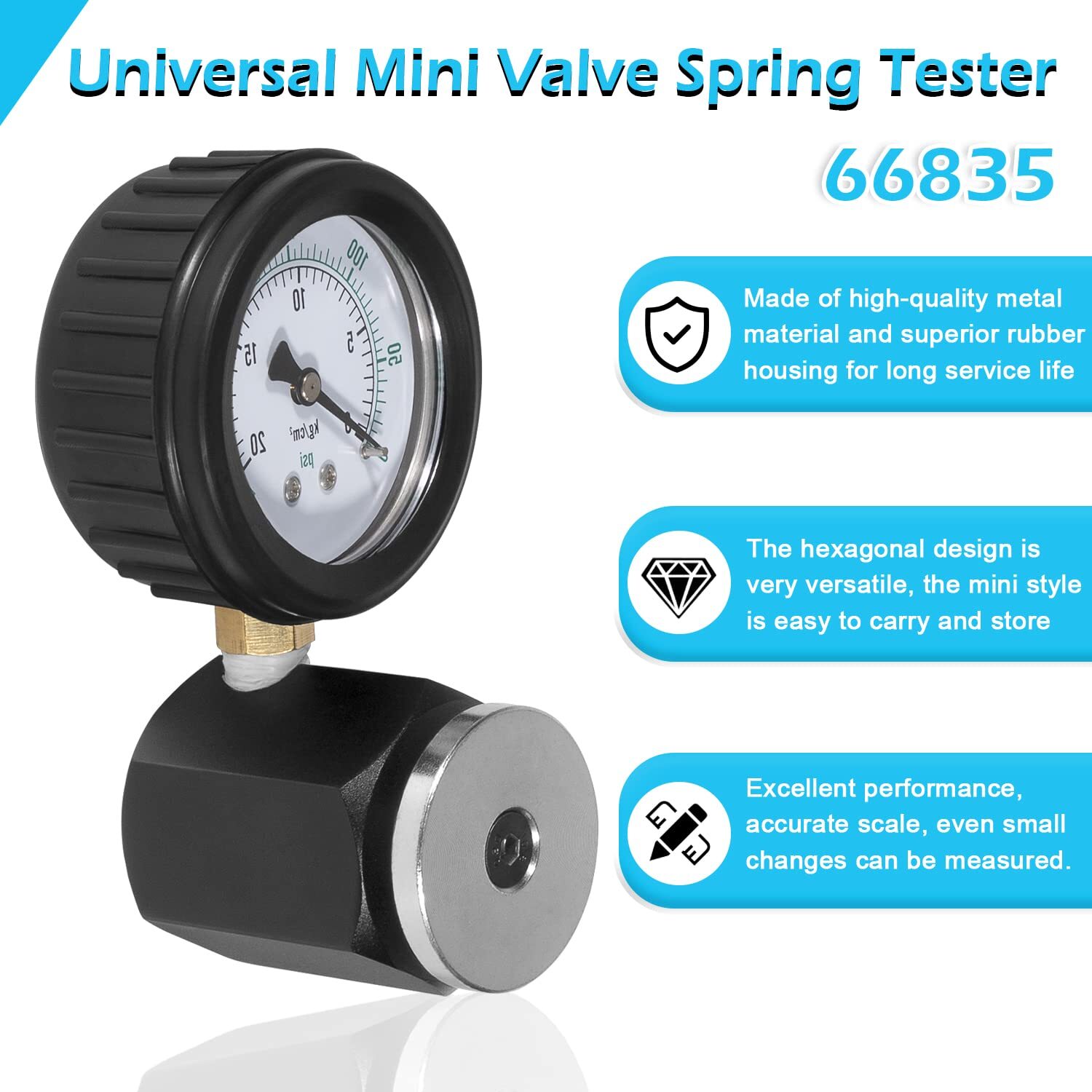 66835 Mini Valve Spring Tester Universal Range 0- 300 PSI/5LB Valve Spring