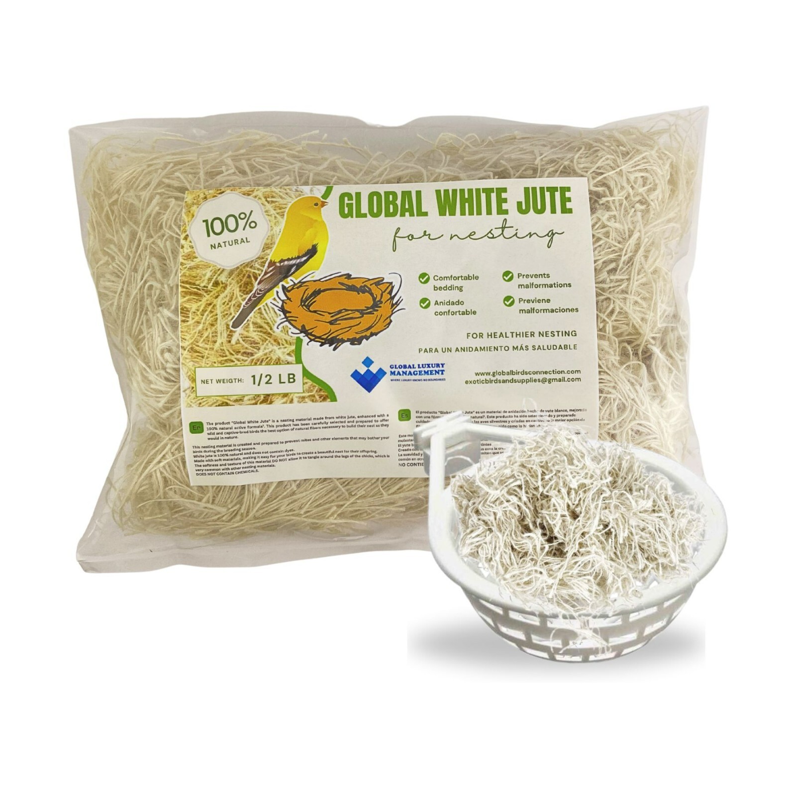 White jute fiber ideal for bird nests is safe, soft and durable