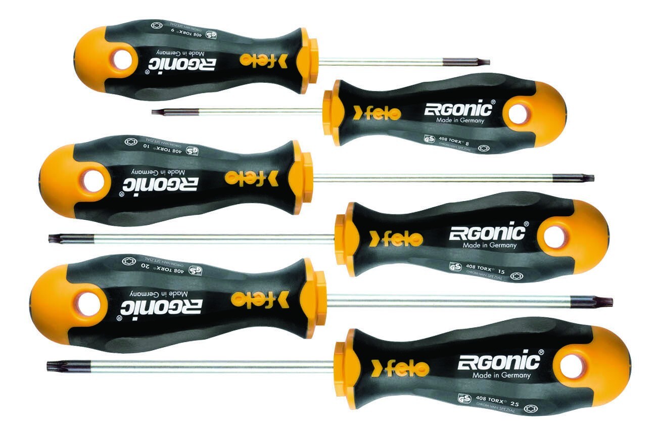 Felo Torx Star Screwdriver Set 53165 6pc Ergonic T8-T25 Comfort Grip Handles