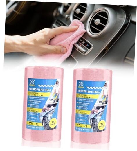XINDELL Microfiber Cleaning Cloth Roll – 150 Pack 12"x12", Tear-Off Pink