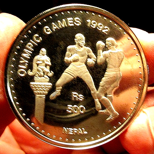 SILVER NEPAL 1992 BARCELONA OLYMPIC GAMES 500 RUPEES 31.69GRAMS