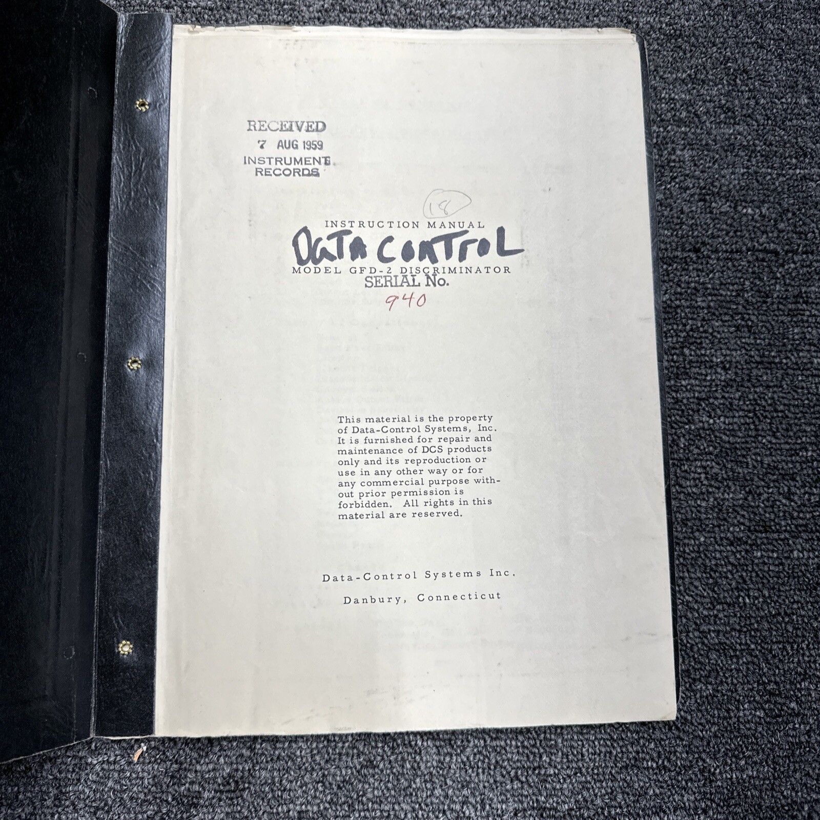Data-Control System Model GFD-2 Discriminator Instruction Manual