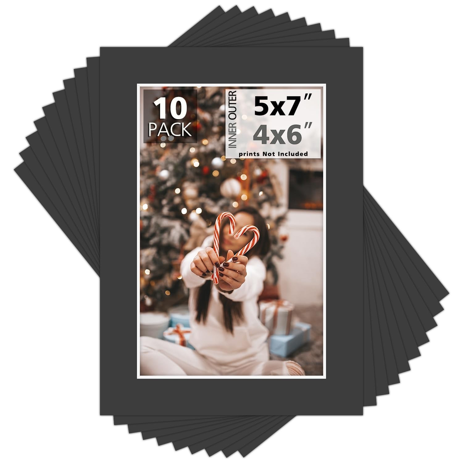 Mat Board Center, Pack of 10, 5x7 for 4x6 Black Color Mats - Bevel Cut, Bevel...