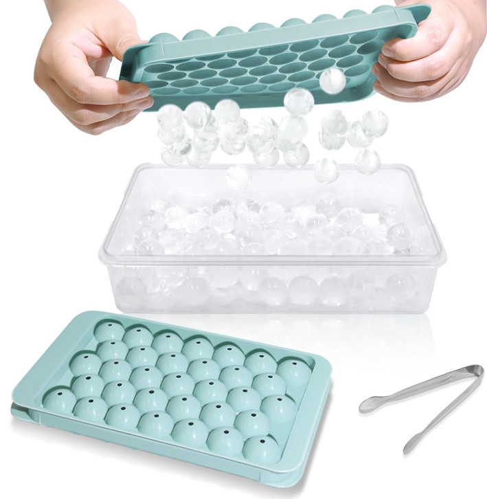 Cubitera redonda con tapa y recipiente, moldes hielo freezer 2 piezas, Nuevo