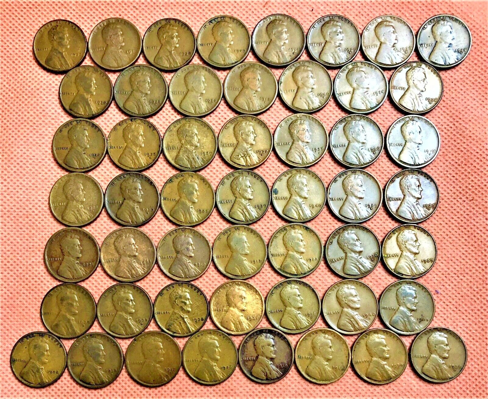 51 DIFFERENT WHEAT CENT FROM 1909-1940, ALL COINS ARE DIFFERENT YEAR & MINT MARK