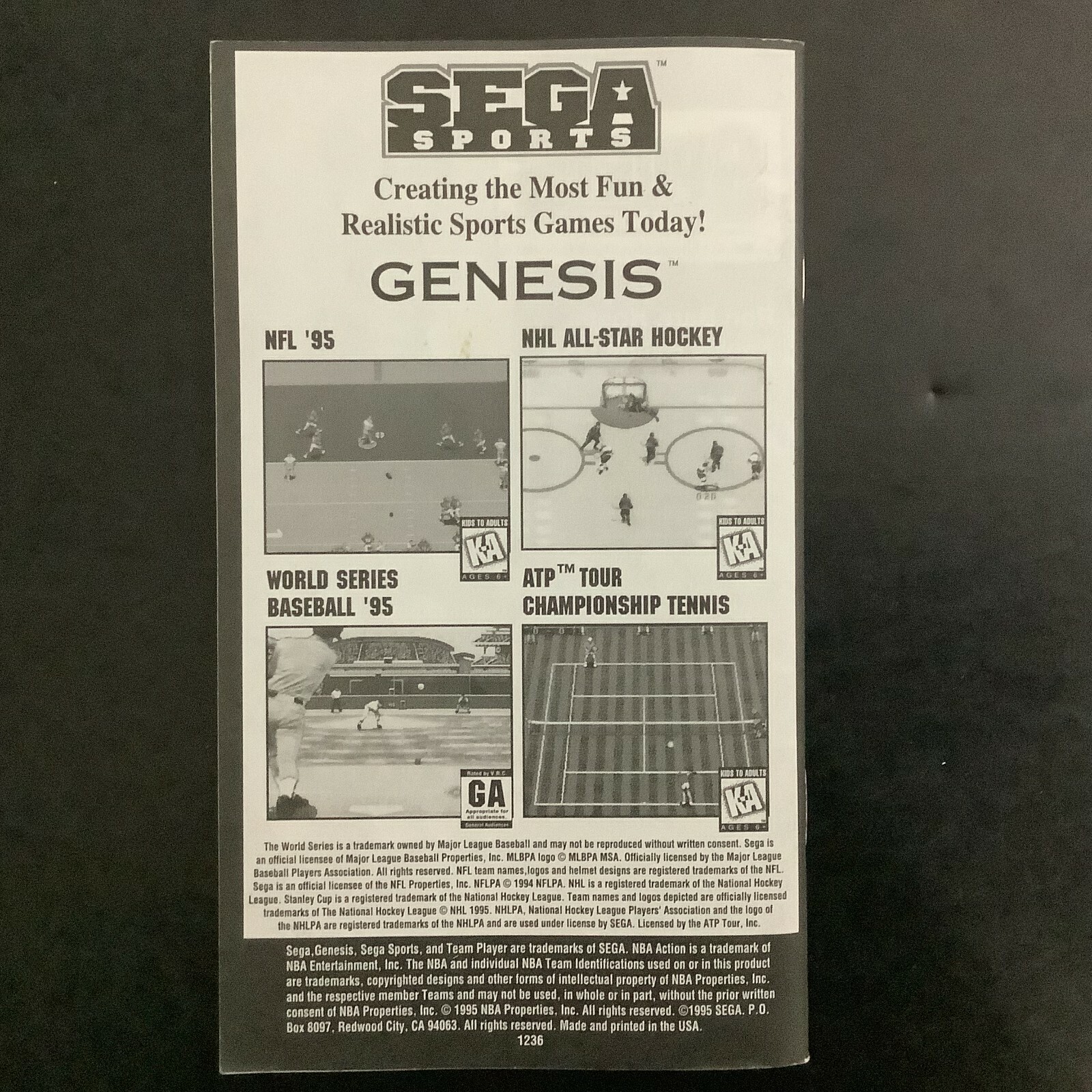 NBA Action '95 SEGA Genesis Instruction Manual Only - Good Shape