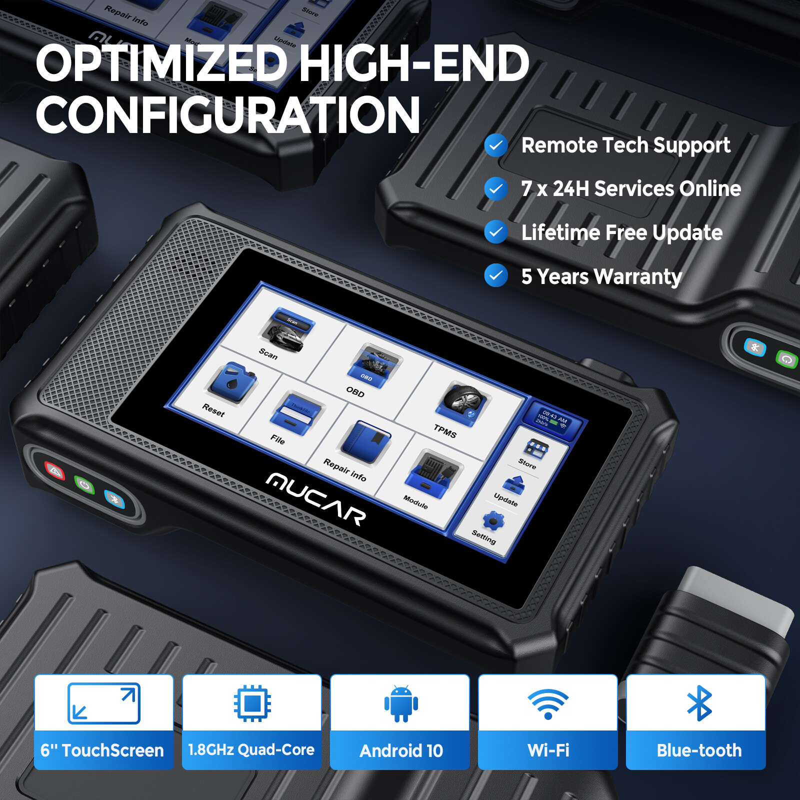 MUCAR OBD2 Scanner Diagnostic Tool All System IMMO Key Cod-ing Reader ABS TPM