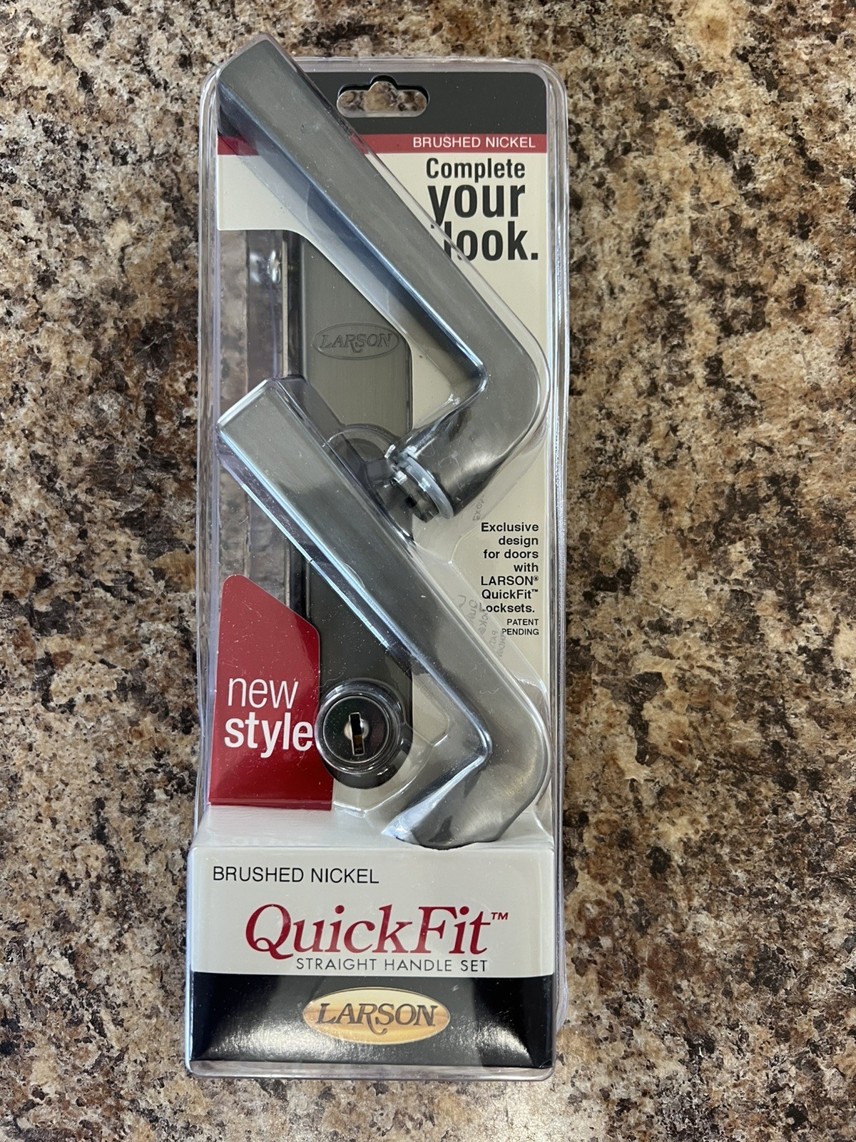 Larson QuickFit Keyed Storm Door Straight Handle Set - Brushed Nickle 20298917