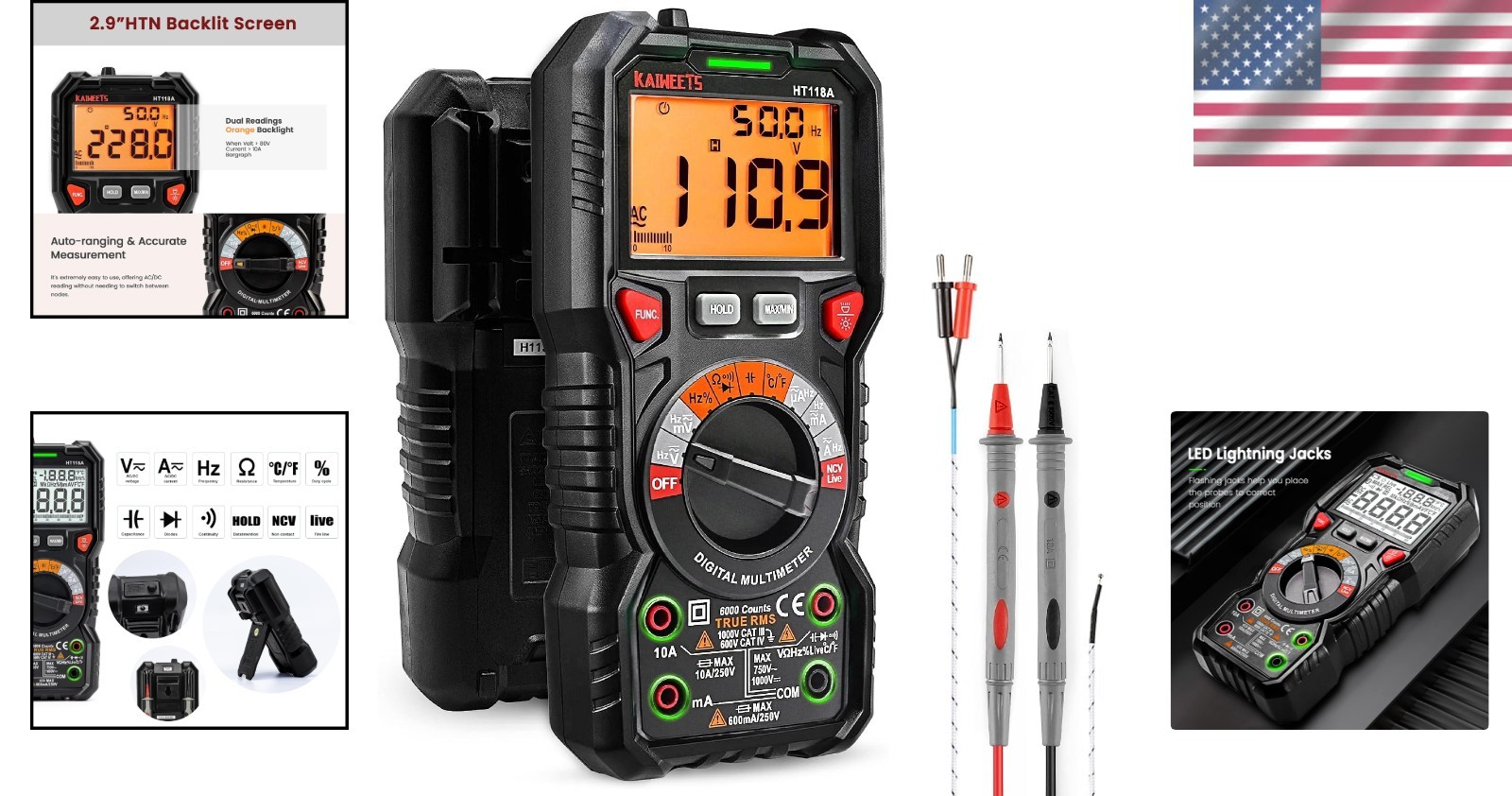 Precision Digital Multimeter - 6000 Counts with Auto-Ranging and Safety Features