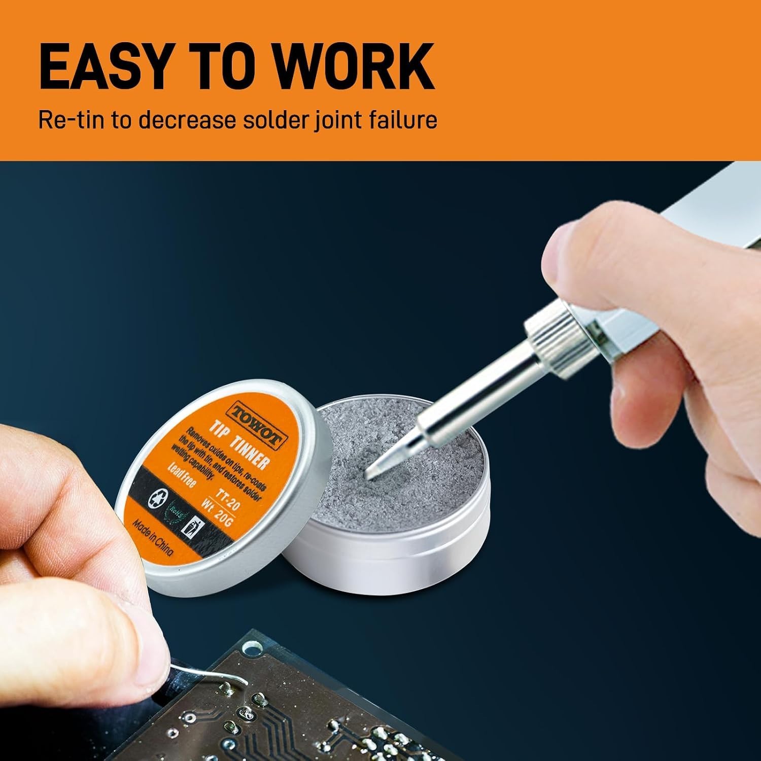 Tip Tinner For Electronics Soldering, Iron Tip and Re-Tinning Solution, Remov...