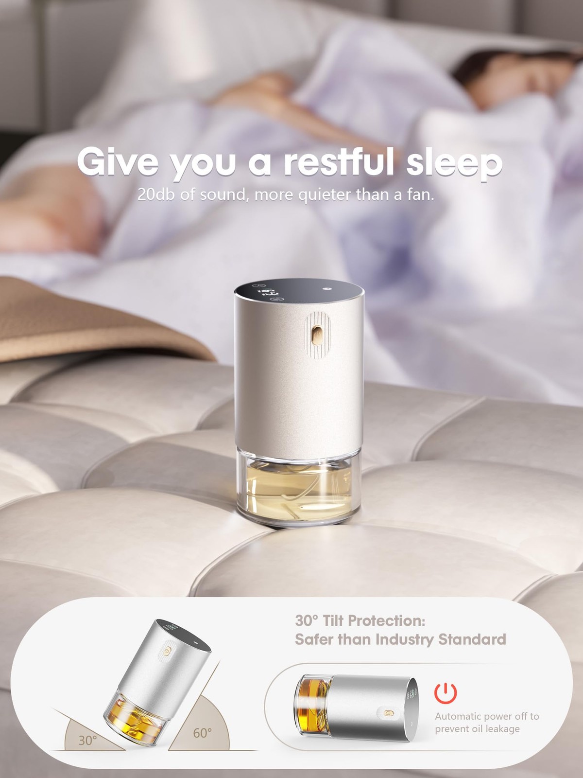 Waterless Essential Oil Diffuser, Rechargeable Aromatherapy Scent Silver