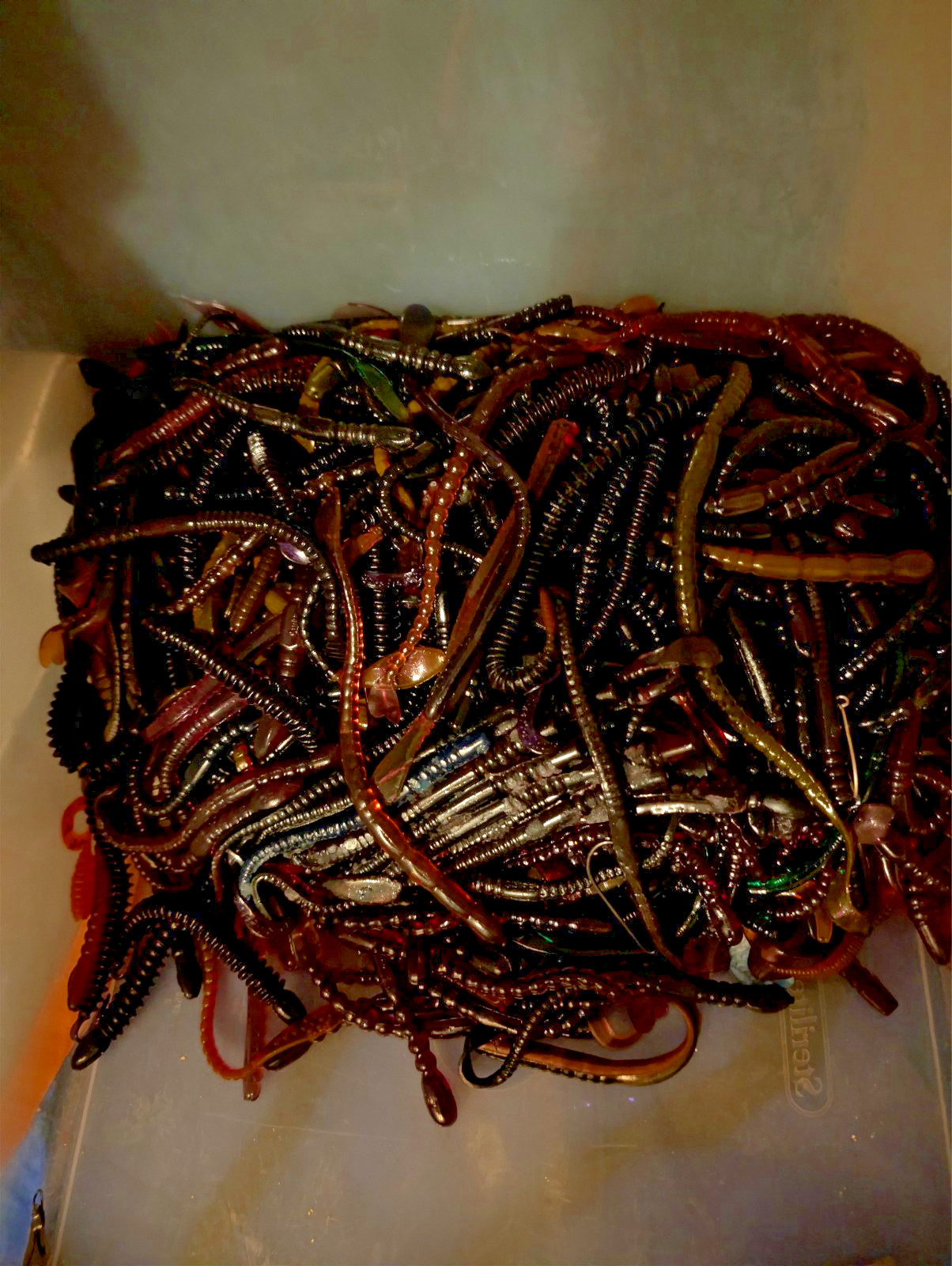 LOT OF 100 DARK COLOR WORMS FOR BASS FISHING