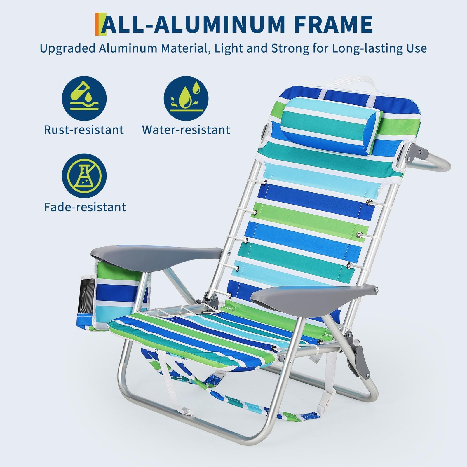 Portable Reclining Backpack Beach Chair for Adults Folding Outdoor Lounge Chair
