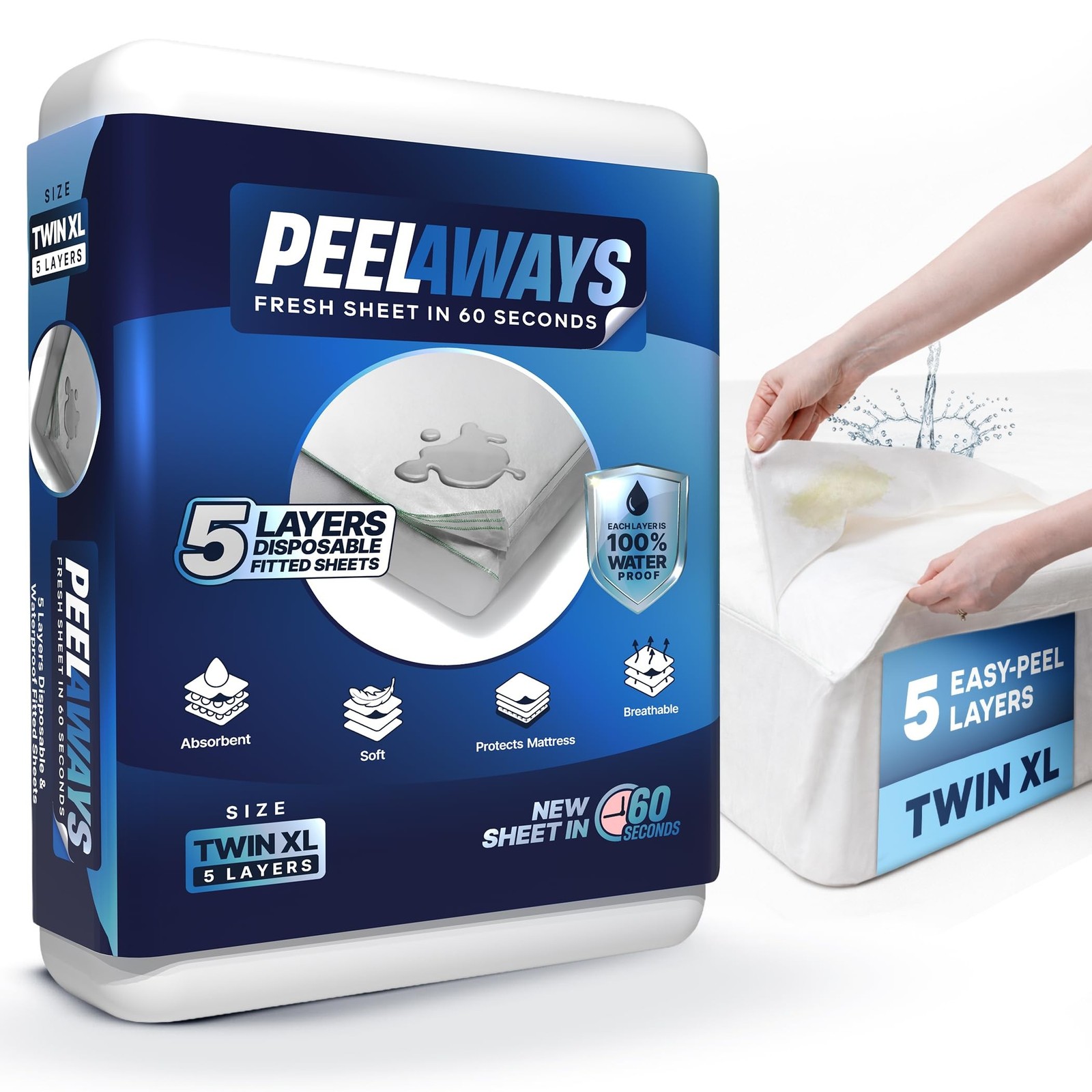 PEELAWAYS Waterproof Disposable Bed Sheets – for Use in Home Mattresses, H