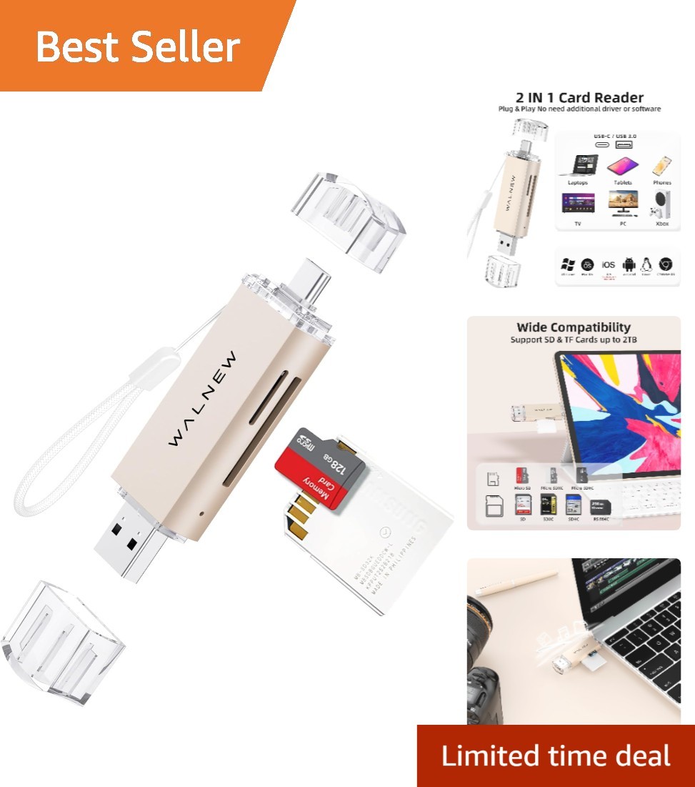 High-Speed USB 3.0 & USB-C SD Card Reader - Dual Slot Adapter for Max Efficiency