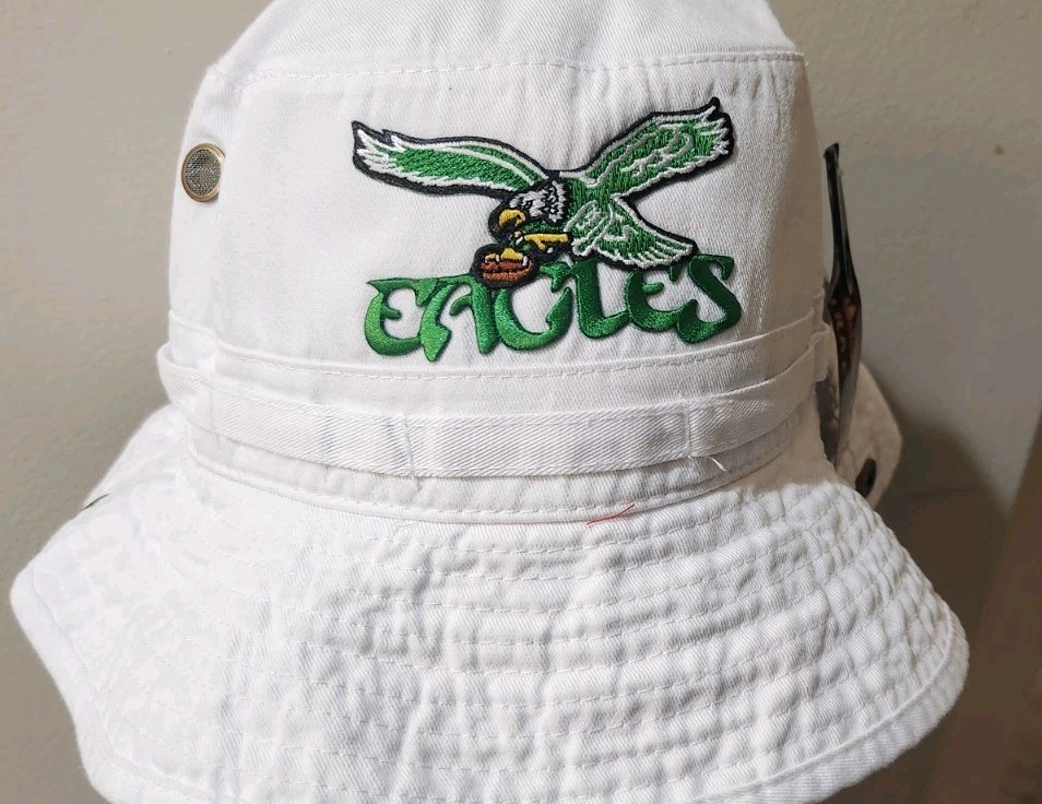 Philadelphia Eagles Throwback White Boonie Hat Side Snaps Up & Chin Strap