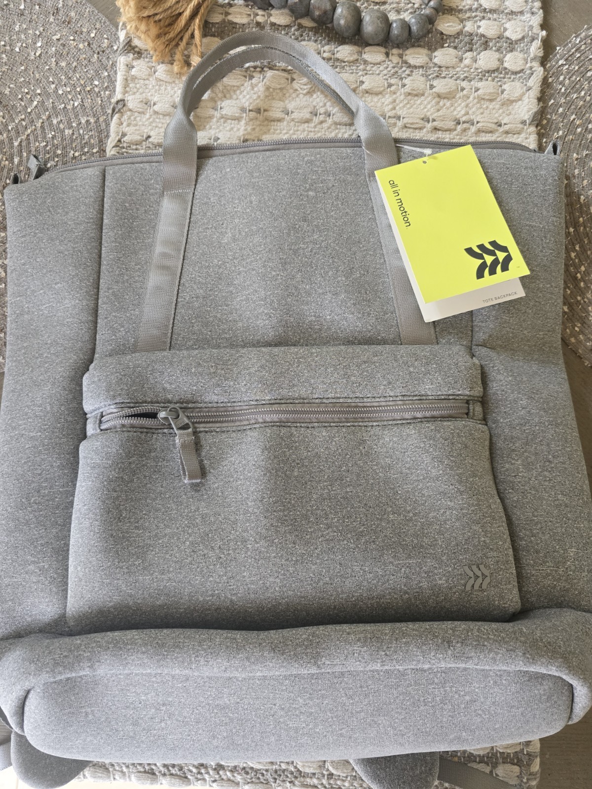 All in Motion Tote Backpack Gray Polyester Zip 16" Laptop Sleeve 3 Pockets