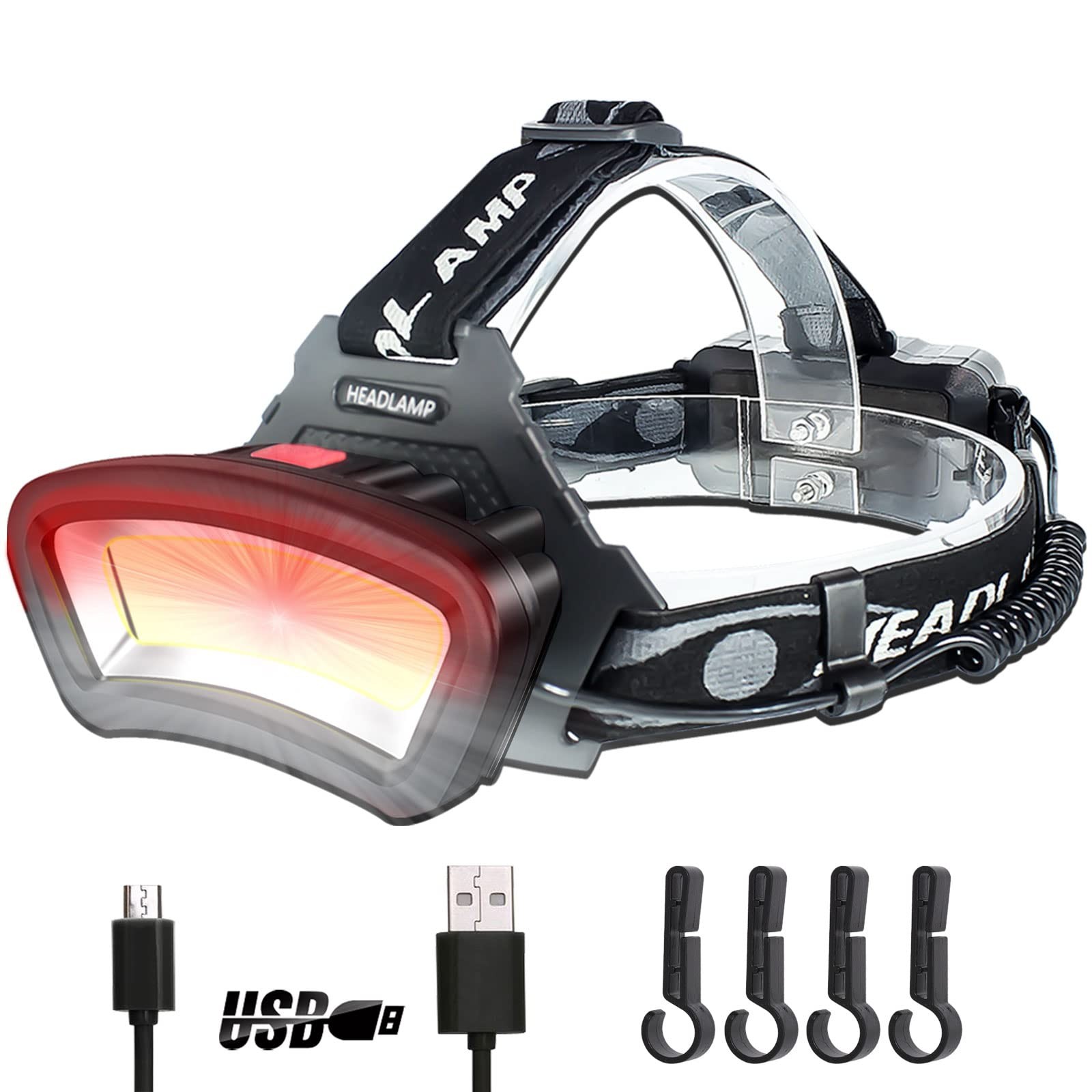 DARKBEAM Hard hat Headlamp COB LED Floodlight with Red Light USB Rechargeable...