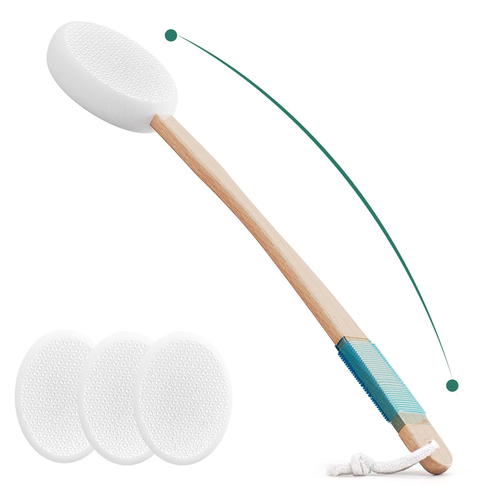 Back Lotion Applicator 17" Handle 4 Replaceable Pads for Cream Sunscreen White