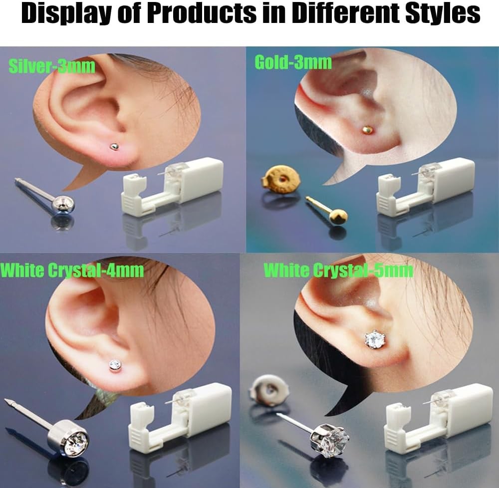 Ear Piercing Kit, 2 Pcs Disposable Gun with Silver -3mm