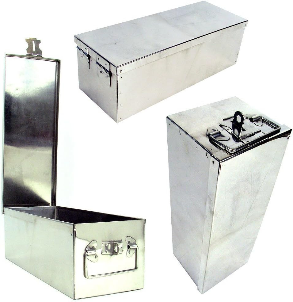 Lock Box with Folding Handle - Durable Metal Storage Chest with Stackable Des..