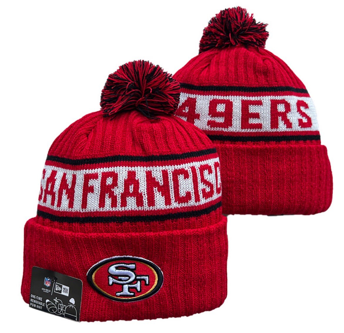 Beanie San Francisco 49ers Adult Puff Winter Knit Hat Cap Toboggan Sideline USA