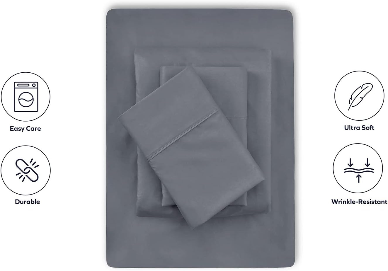 BLC Twin Sheets Set Dark Grey, Brushed Microfiber Twin Size Egyptian Bedding, Ex