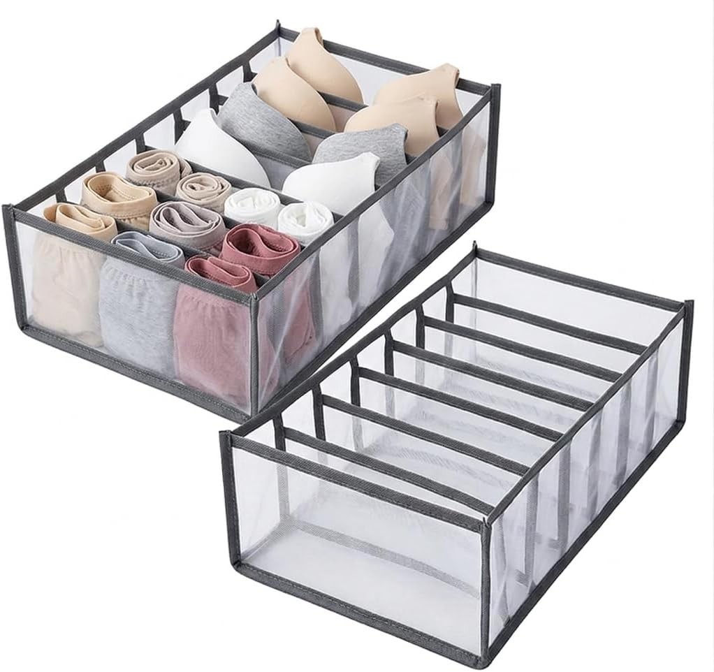 2 Pack Drawer Organizer for Bras, Foldable Underwear Dividers with 7