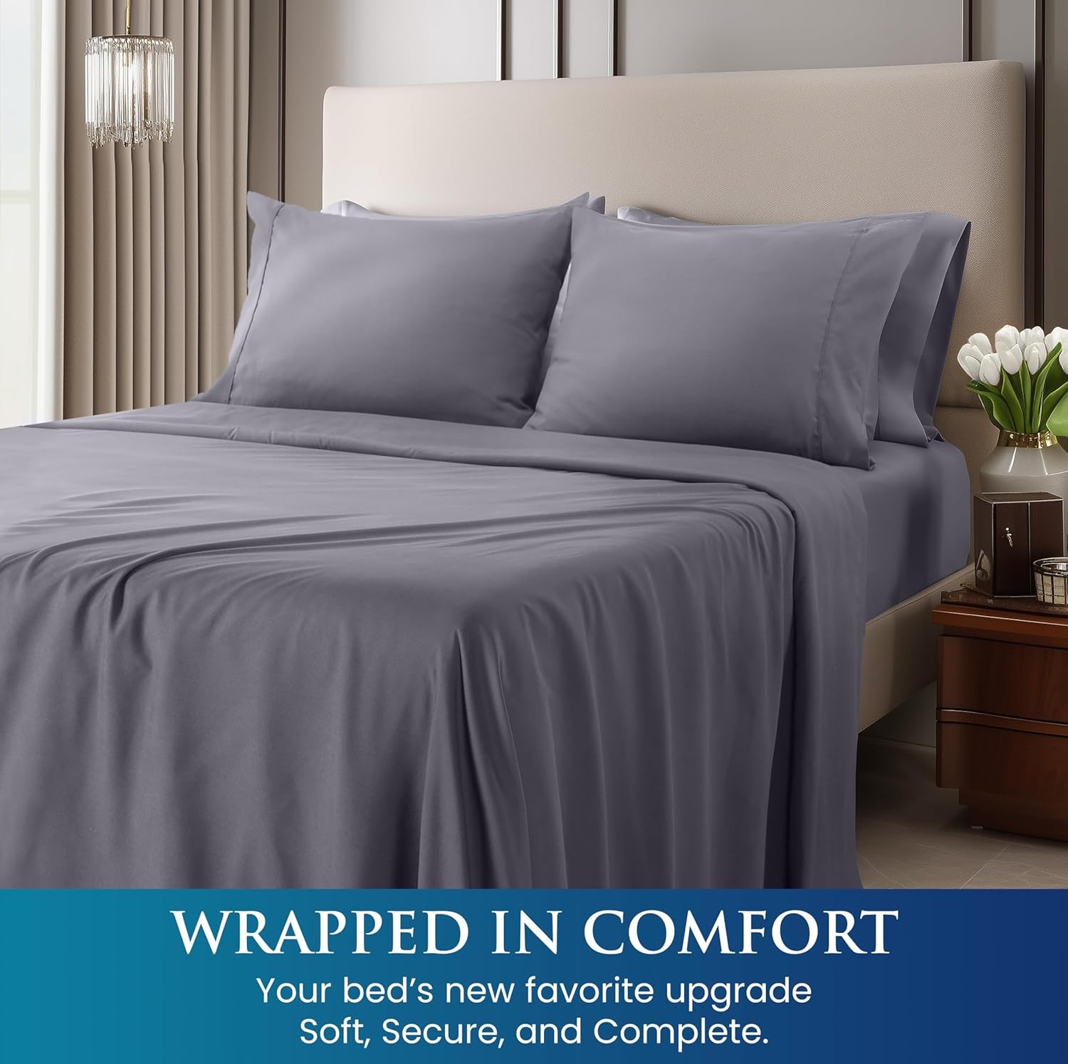 Queen Sheet Set Grey 15 Inch Deep Pocket Microfiber
